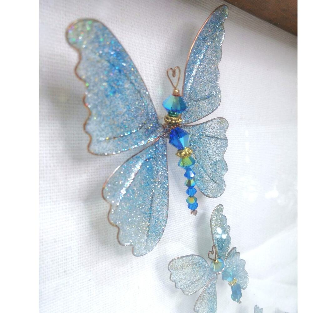 Shadow Box Wall Art Whimsical Butterflies Blue Morpho Framed 10x10 Artisan Made - Picture 8 of 12